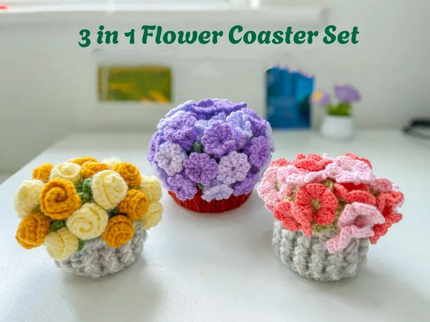3-in-1 Flower Coaster Crochet Pattern Bundle