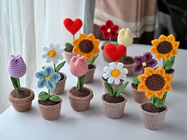 5 crochet flower in a pot patterns