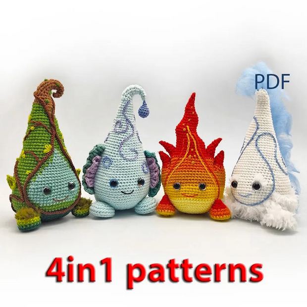 Elemental sprites crochet pattern, Bundle 4in1