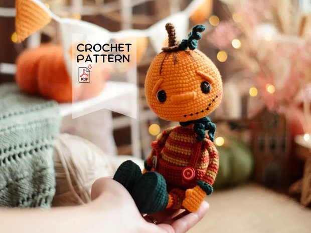 Crochet pattern cute Pumpkin Jack Halloween doll
