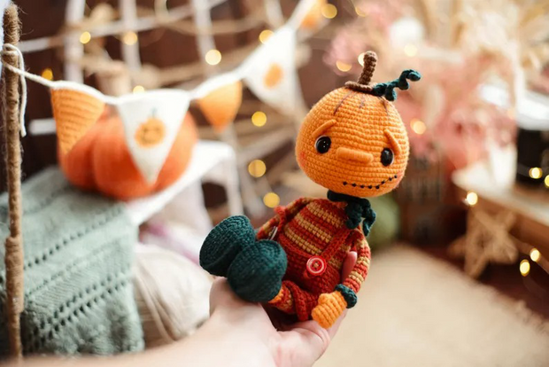 Crochet pattern cute Pumpkin Jack Halloween doll
