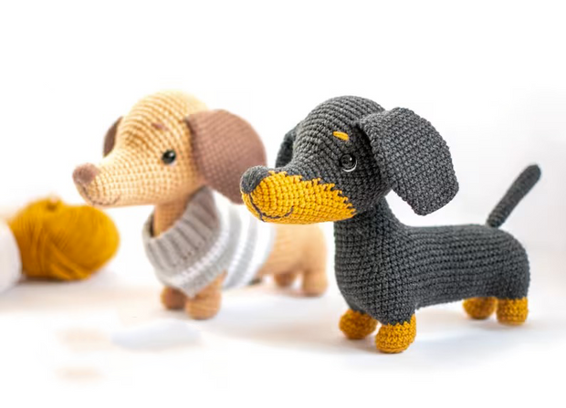 crochet Dachshund Dog pattern  with a sweater