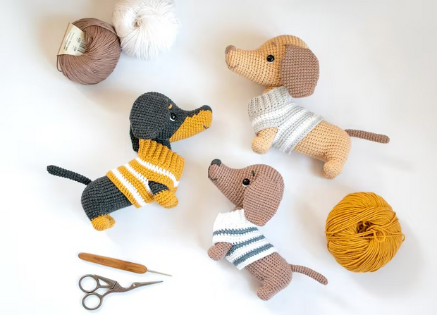 crochet Dachshund Dog pattern  with a sweater