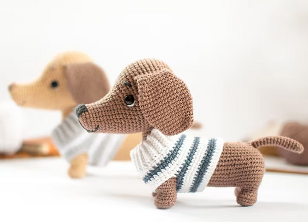 crochet Dachshund Dog pattern  with a sweater