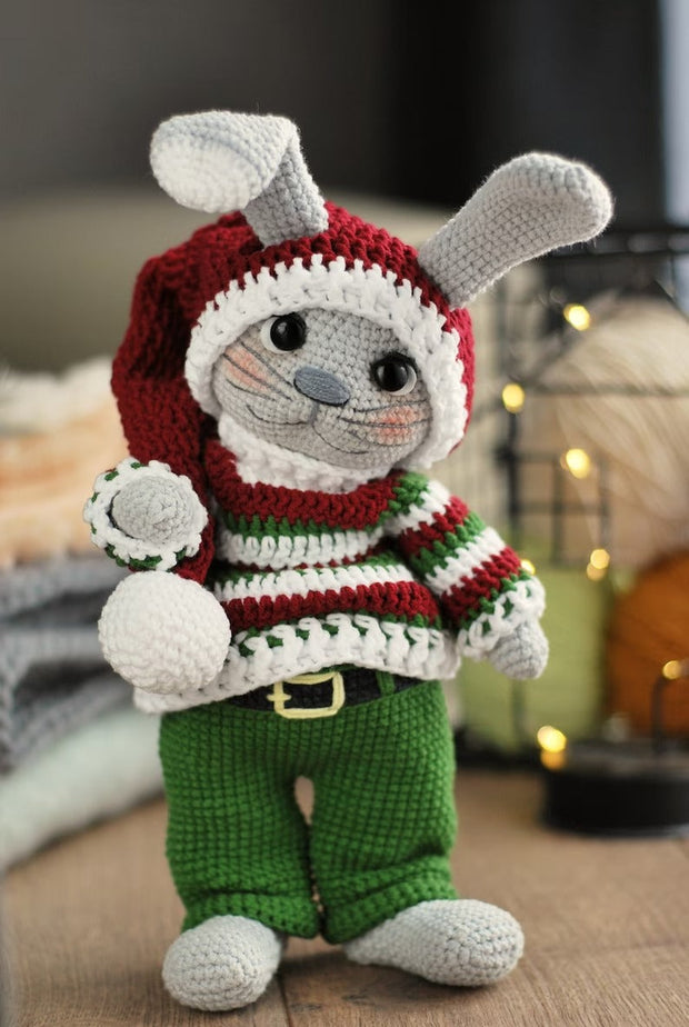 Amigurumi funny Bunny in Christmas Costume