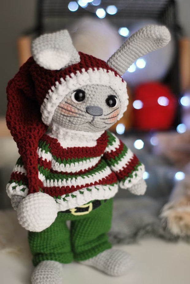 Amigurumi funny Bunny in Christmas Costume