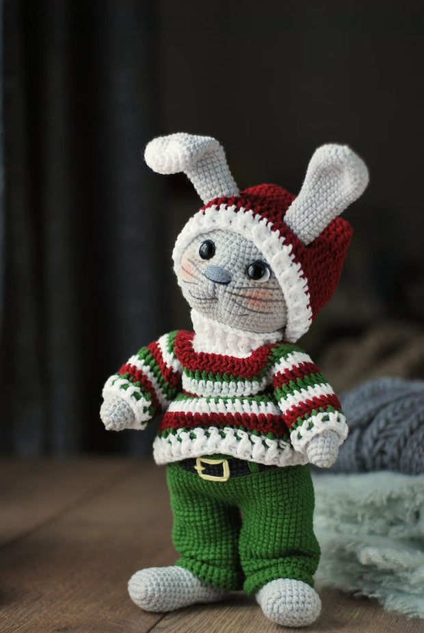 Amigurumi funny Bunny in Christmas Costume