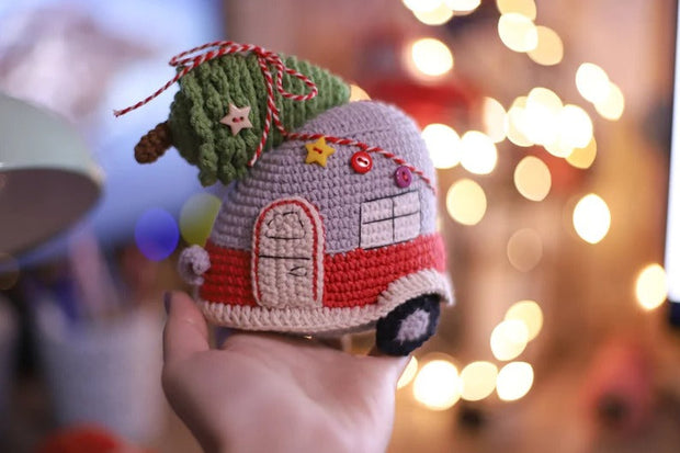 Red car Crochet pattern amigurumi Trailer Christmas decor tree