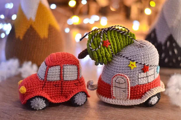 Red car Crochet pattern amigurumi Trailer Christmas decor tree