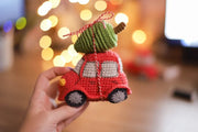 Red car Crochet pattern amigurumi Trailer Christmas decor tree