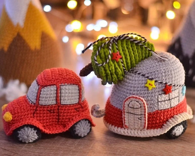 Red car Crochet pattern amigurumi Trailer Christmas decor tree