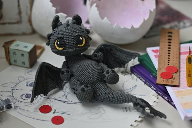 Crochet pattern for black dragon