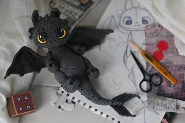Crochet pattern for black dragon