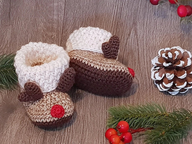 Baby Booties Reindeer Crochet Pattern