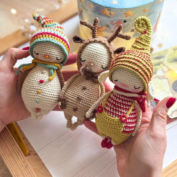 3 Amigurumi Patterns in One Bundle: Elf, Deer and Snowman