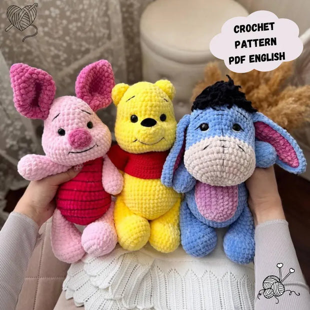 3 in 1 Winnie the Pooh, Piglet and Donkey Crochet Pattern