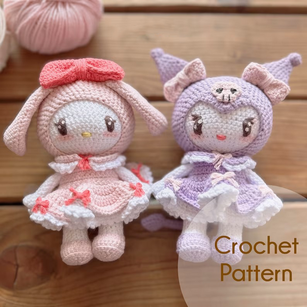 japanesse pink an violet bunny crochet pattern